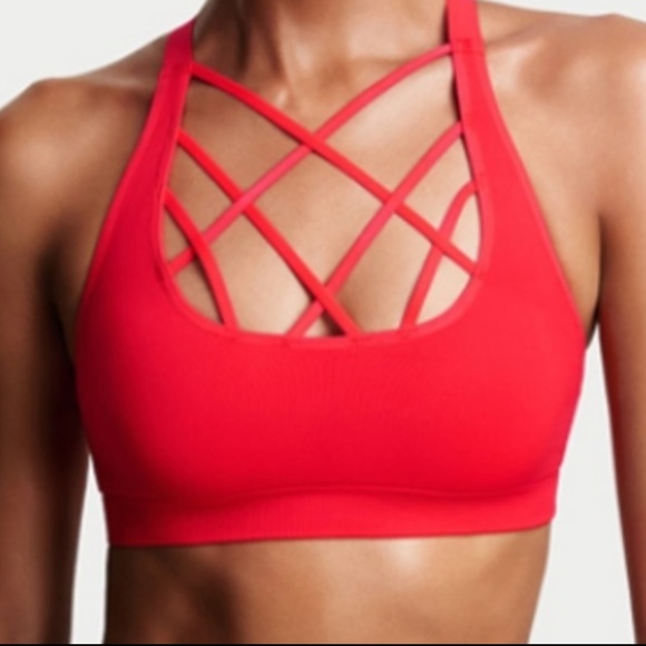 red strappy sports bra